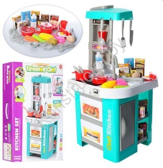 Детская кухня игровая Kitchen Set 922-48 с водой, светом и звуком, 49 предметов, бирюзовая
