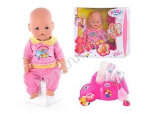 Кукла Беби Бон аналог Baby Born 9 функций 058-3, розовый костюмчик, 2 соски, каша, памперс