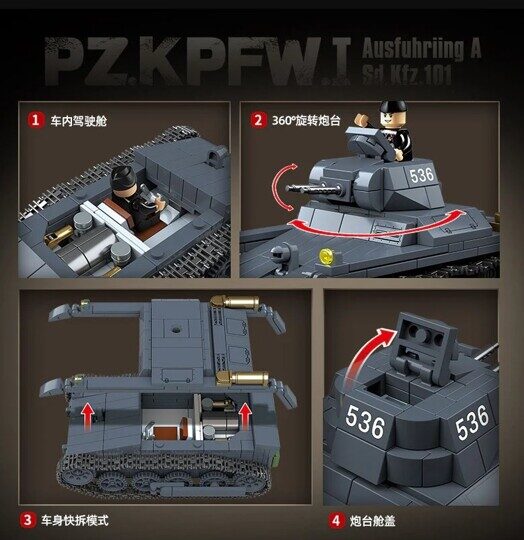 Конструктор немецкий танк Panzer 1 Type A, Quan guan 100274, 565 дет., аналог LEGO (Лего)