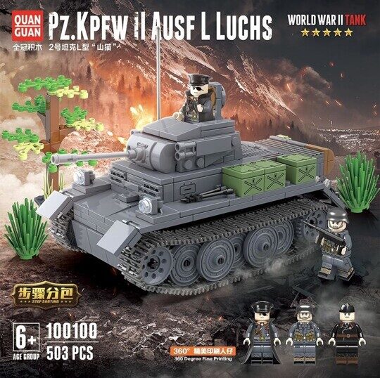 Конструктор Немецкий Танк Лукс Pz.Kpfw.II Ausf. L Luchs, 503 дет, 100100 Quan guan