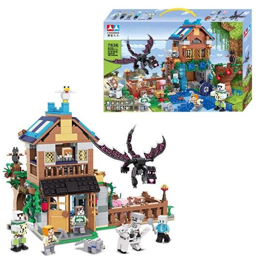 Конструктор Нападение дракона на хижину, 820 дет., 13 фигурок 7636 Minecraft