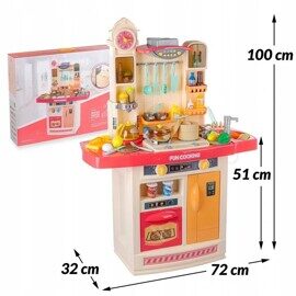 Детская игровая кухня 100 см с водой, паром, светом и звуком 998B, 56 предметов