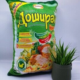 Подушка Доширак зеленая со вкусом курицы 45 см, антистресс, тик ток