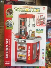 Детская кухня игровая Kitchen Set 922-48A красная с водой, светом и звуком, 49 предметов
