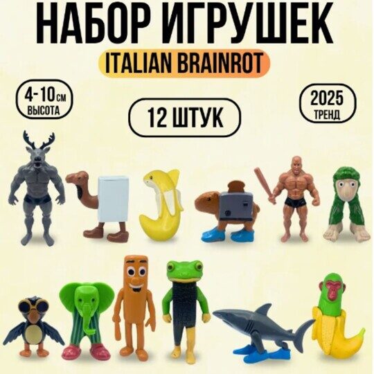 Набор итальянские мемы 12 героев, (Тралалело Тралала, Бомбардиро Крокодило и др.)