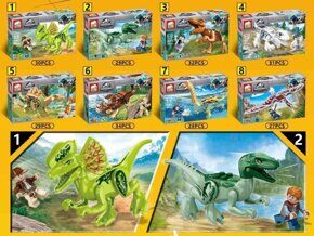 Конструктор Динозавры с минифигуркой, jx1170, Мир Юрского Периода, 8 видов