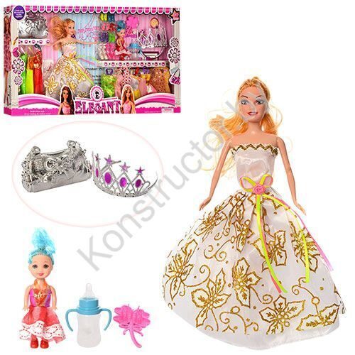 Кукла Барби с дочкой + наряды, обувь, сумочка, корона и др., P178A