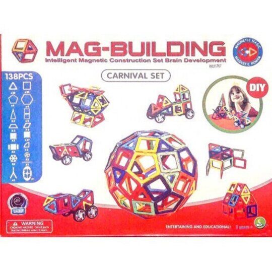 Магнитный конструктор 138 дет. с колесами, Mag Building, аналог Magformers