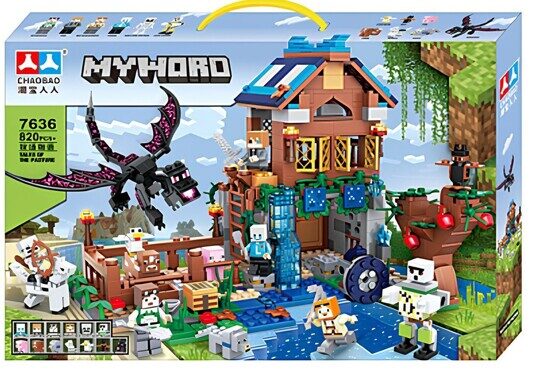 Конструктор Нападение дракона на хижину, 820 дет., 13 фигурок 7636 Minecraft