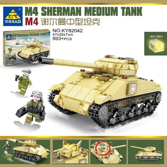 Конструктор Kazi Танк M4 Шерман Sherman со светом, KY82042, 593 детали