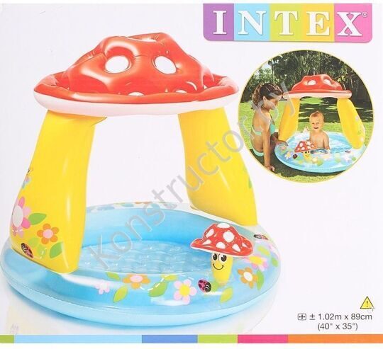 INTEX 57114 Детский бассейн надувной Грибок 102х89х17 см с навесом и надувным дном купить в Минске