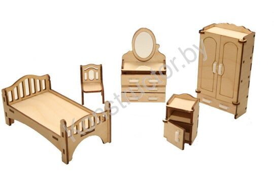 Мебель для кукол Спальня, 5 предметов, дерево