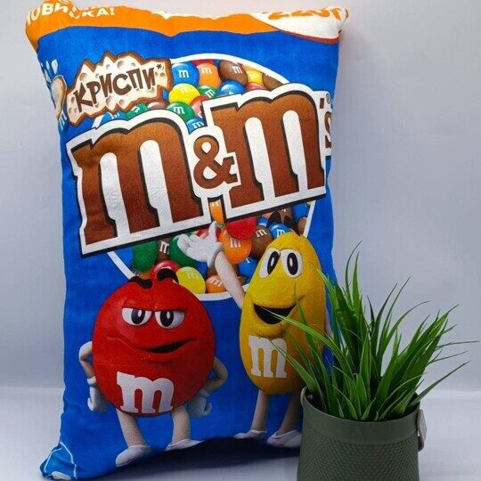 Подушка M&M's синяя 45 см, антистресс, тик ток игрушки