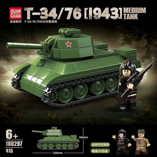 Конструктор Советский средний танк Т34/76 Т34/76 1943 года СССР, 415 дет., 100297 Quan guan