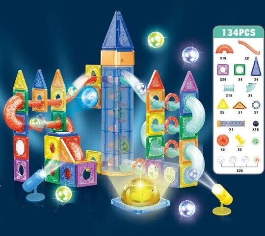 Магнитный конструктор лабиринт с шариками 134 дет., свет, HD131A-1, марблс