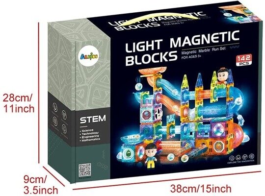 Магнитный конструктор Марблс 142 дет. световые блоки и шарики, лабиринт, 2305