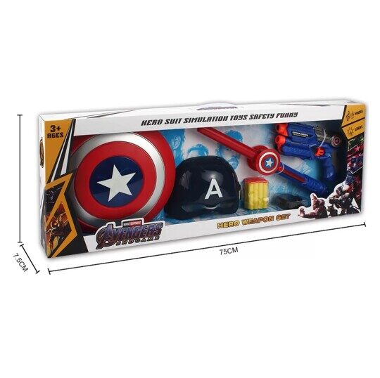 Набор оружия Капитан Америка (щит, маска, меч, оружие, патроны), свет, звук MYX089D, Марвел