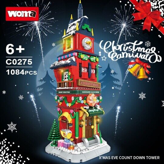 Конструктор Новогодняя башня с рождественскими часами WOMA C0275, 1084 дет., свет