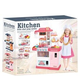 Детская кухня с водой WD-P35 свет, звук, пар, розовая, 43 предмета
